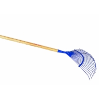 Balai à gazon acier 22 dents courbées avec manche bois - 45 cm
