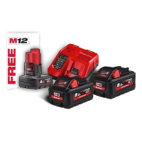 Pack batteries et chargeur pour outillage électroportatif M18 HNRG-802 - 2 batteries 18V 8Ah et 1 batterie RED LITHIUM 12V 4Ah - chargeur rapide